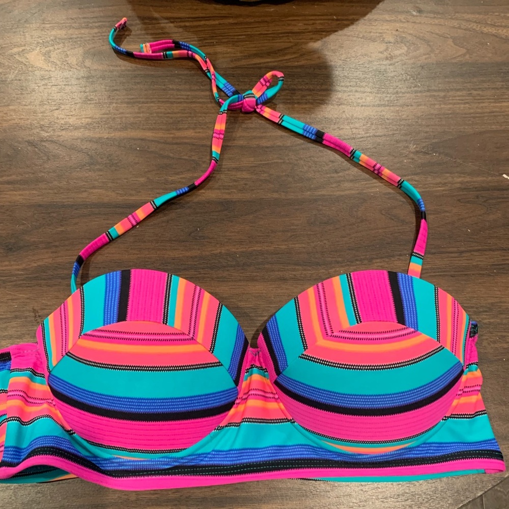 Neon striped bikini top